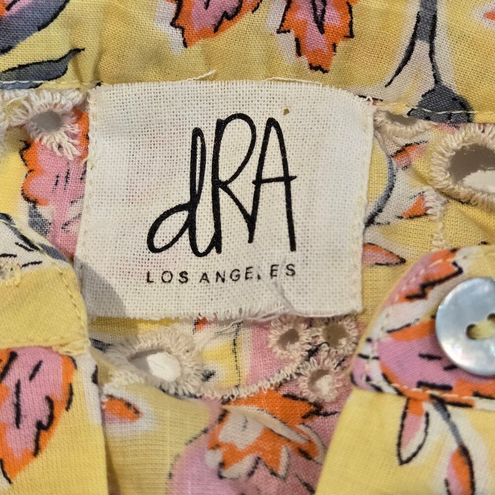 dRA Los Angeles Yara Yellow Floral Eyelet Mini Dress Cotton Sun Dress XS Boho - Picture 14 of 16